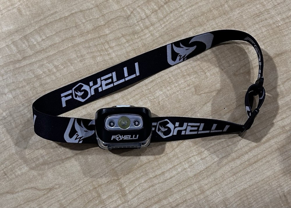 Foxelli LED Headlamp Black Adjustable Strap Multiple Light Modes 3 LEDs