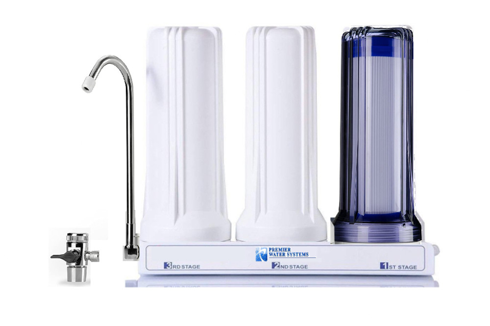 Premier Triple Counter Top Water Filter| 3 Filter Stages | Sediment, Carbon, GAC