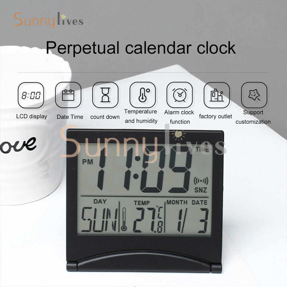 Digital Deck Clock Foldable Calendar Temperature Timer Alarm Clock LCD Display