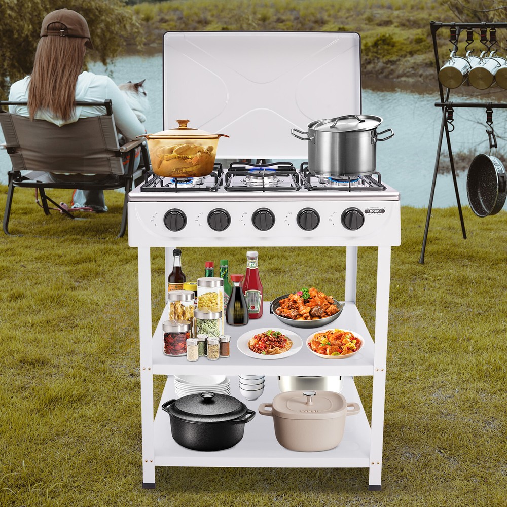 Propane Gas Stove with 5 High-Efficiency Burners, Independent Control Knobs,