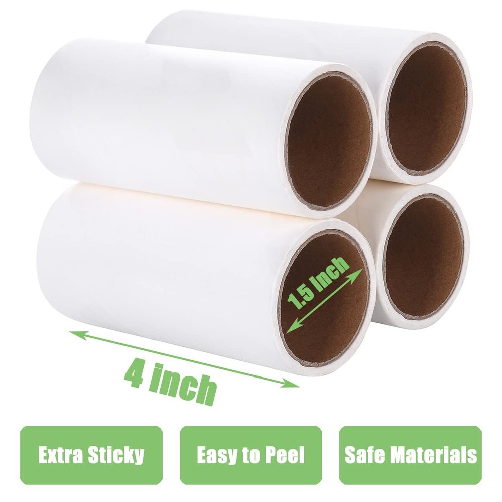 Lint Roller Refills Extra Sticky 4-Inch 60 Sheets/Roll 4 Pack 240 Total Sheets