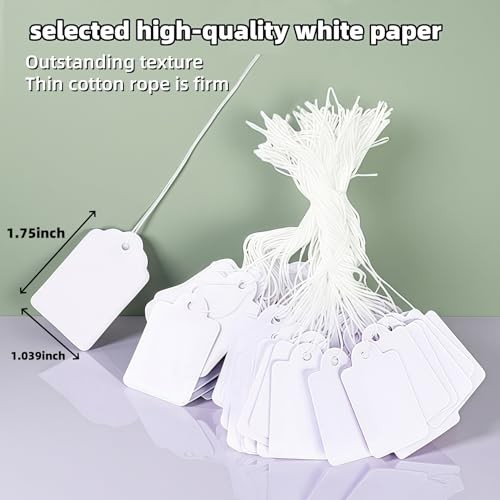 1000 PCS Pre-Strung Price Tags with String, White Paper Label Tags for Garage