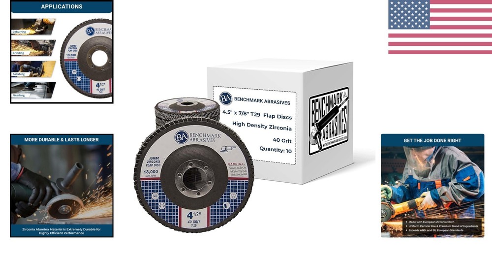 Versatile 4.5" 40 Grit Flap Discs for Angle Grinders - 10 Count Performance Set
