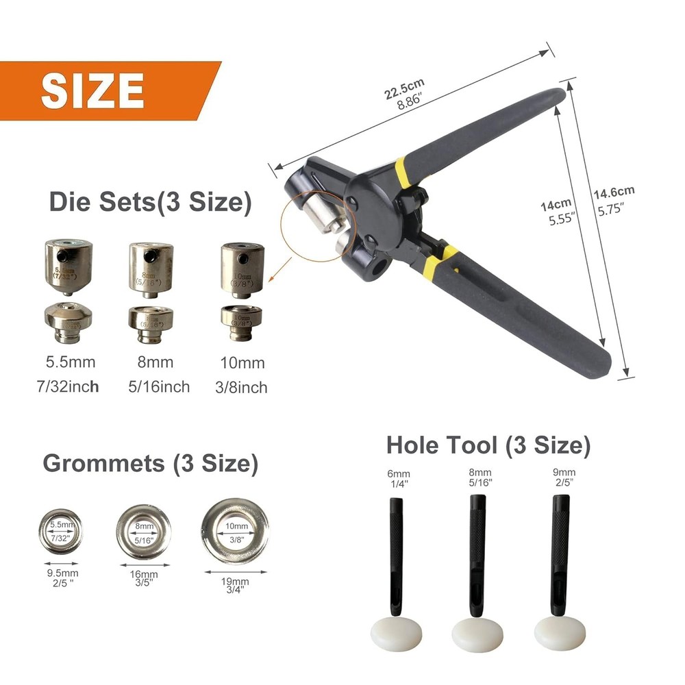 Grommet Tool Kit, Eyelet Tool Multi-Purpose Handheld Manual Hole Punch Rivet