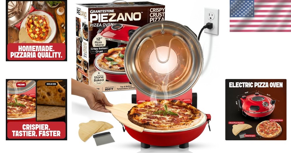 12 Inch Granitestone Pizza Oven – Quick Indoor Maker with Ceramic Stone & Peels