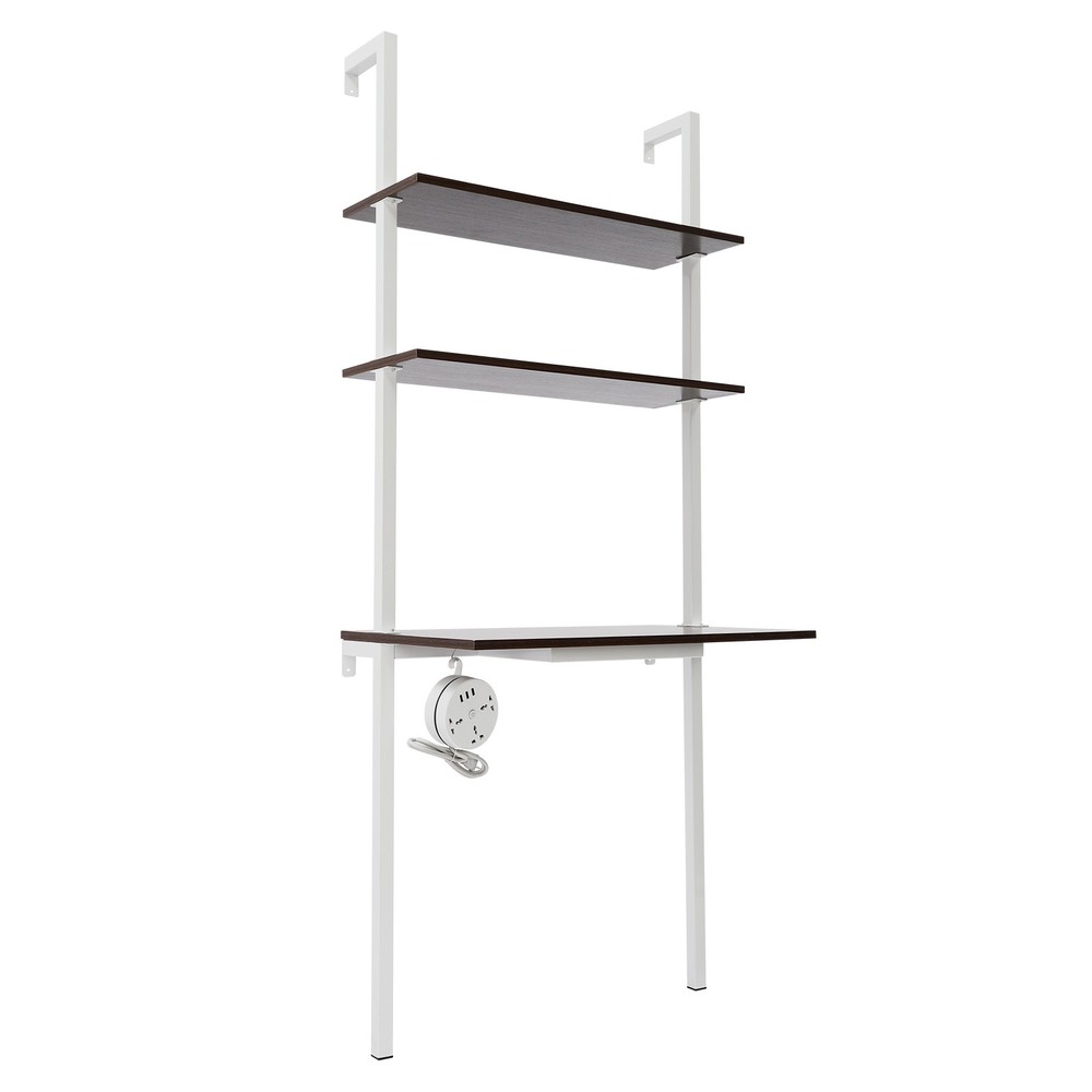 3 Tiers Computer Desk Wall Mounted Storage Shelf 72.5" Work Table W/ Power Strip