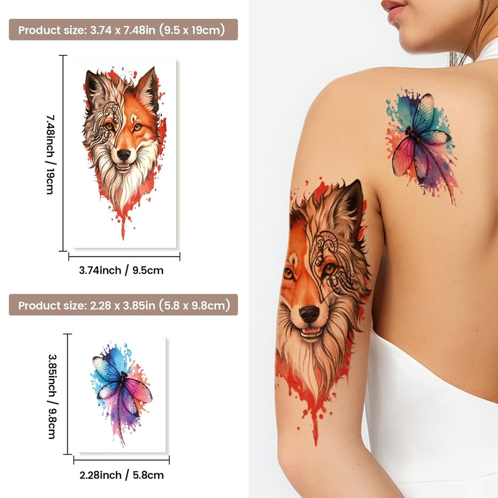 77 Sheets Temporary Tattoo, 17 Half Arm Flower Large, Small, colorful