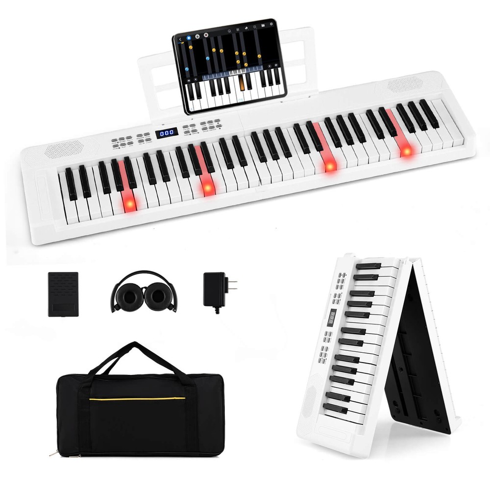 61-Key Foldable Piano Keyboard w/MIDI Split Function Headphone Sustain Pedal