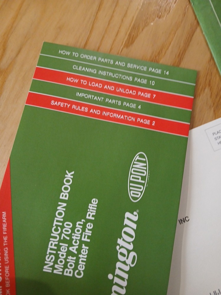 Remington Model 700 Instruction Manual owners envelope Starter Pack Original