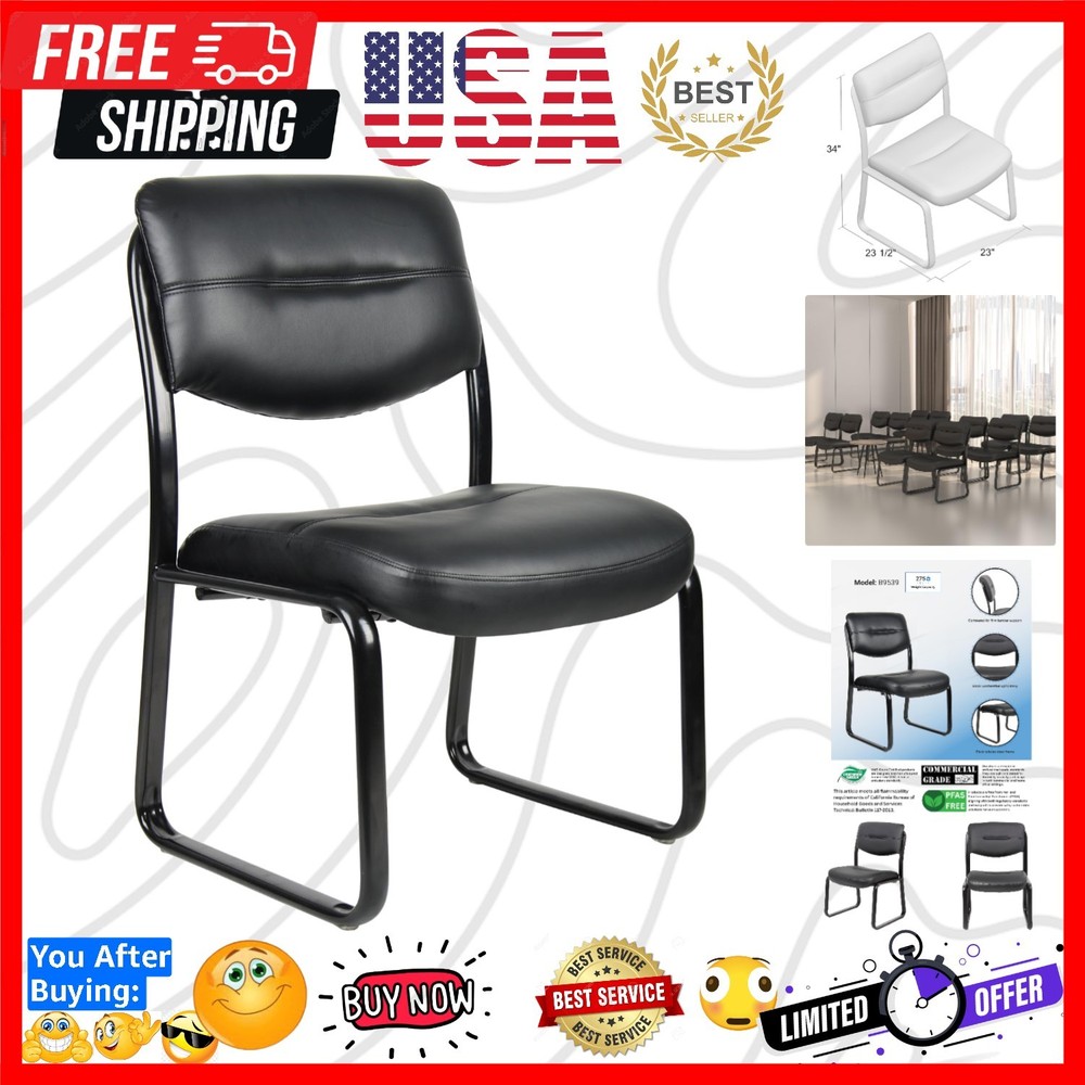 B9539 Leather Sled Base Side Chair in Black, 250