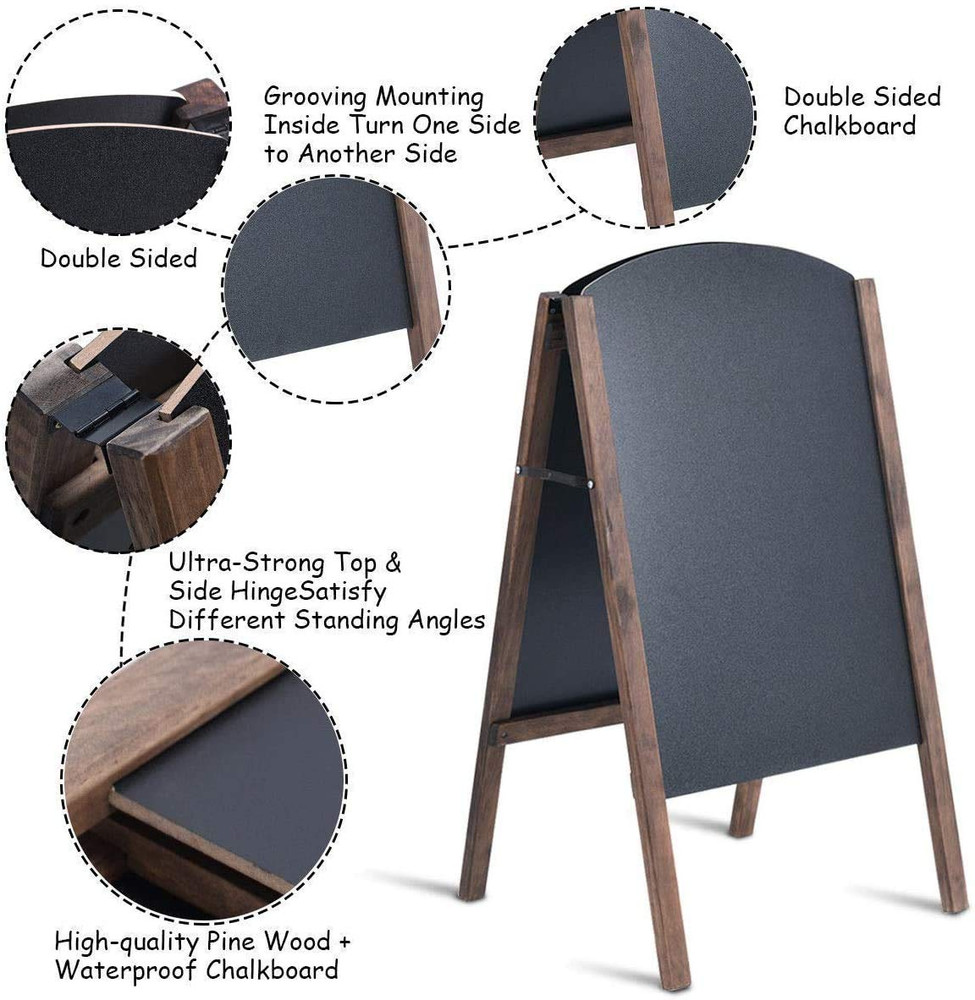 A-Frame Wooden Chalkboard, Double-Sided Rustic Standing Blackboard, Removable Ar