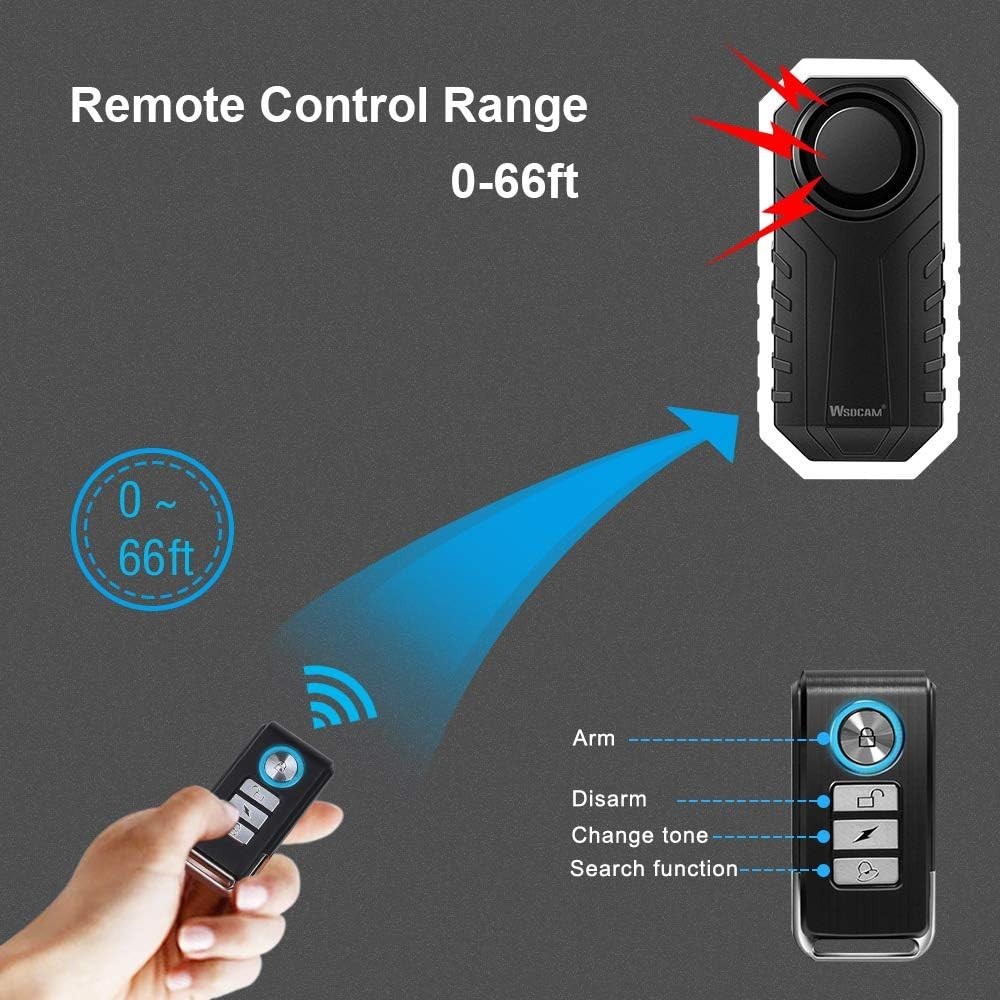 Wireless Vibration Sensor Alarm with Remote for Bikes & Scooters - 66ft Range