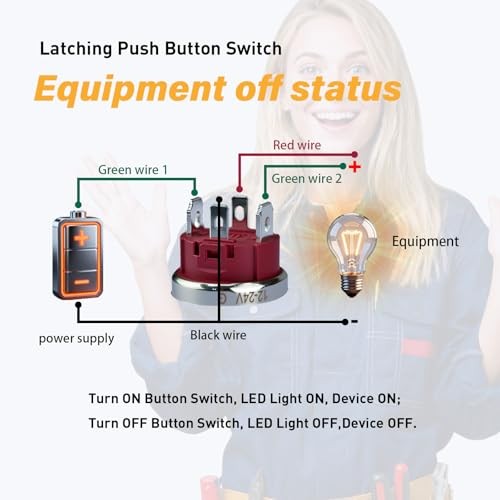 15Amp Push Button Switch，(0.866") 12V-24V Latching Push Button Switch 22mm Red