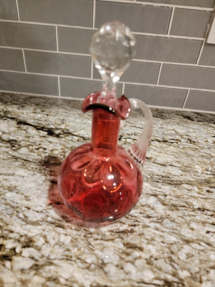 Cranberry Vinegar Cruet with Stopper - Coin Dot Pattern
