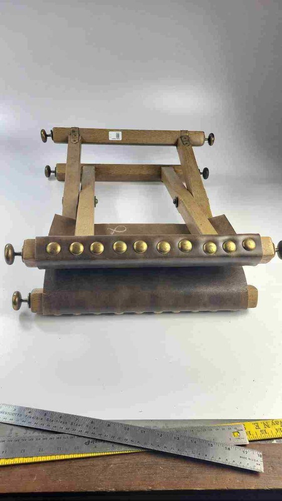 Vintage Oak Leather And Brass Camp / Campaign Folding Stool