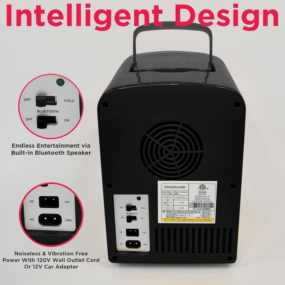 Frigidaire Mini Portable Personal Home Office Fridge Cooler Blutooth Speaker