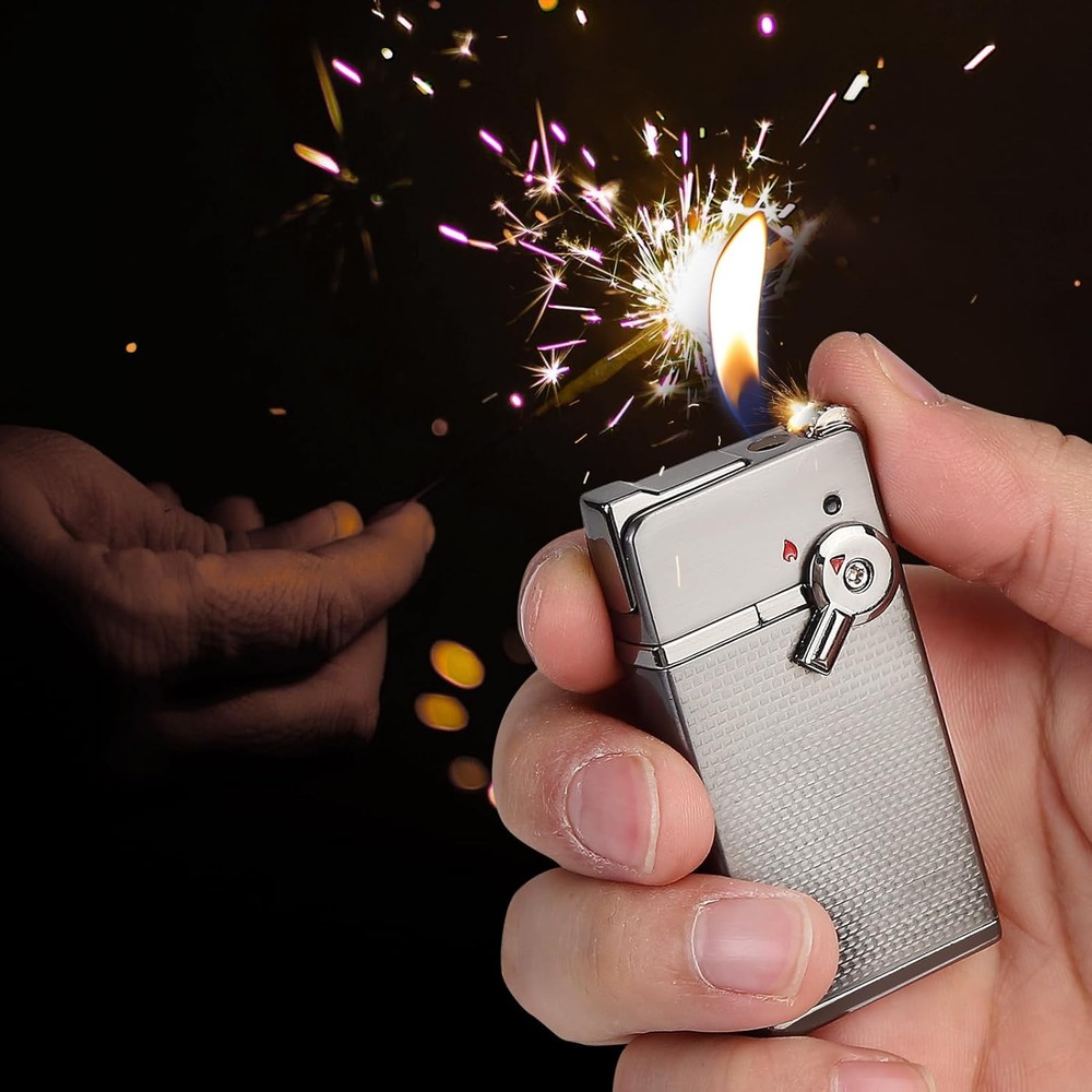 Butane Fuel Refillable, Soft/Jet Flame Switchable Cigarette Lighter with Flame A