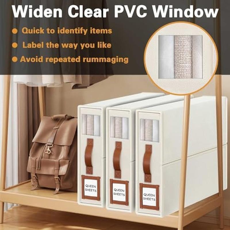 4 Pack Sheet Organizers Storage Foldable W/ Window Label Leather Handle New