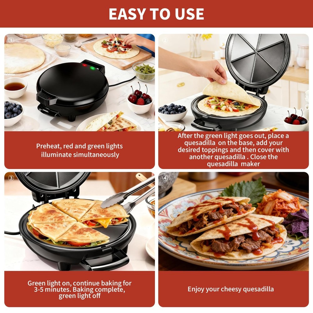Electric Quesadilla Maker, 9.5'' Press with Easy Normal, Black