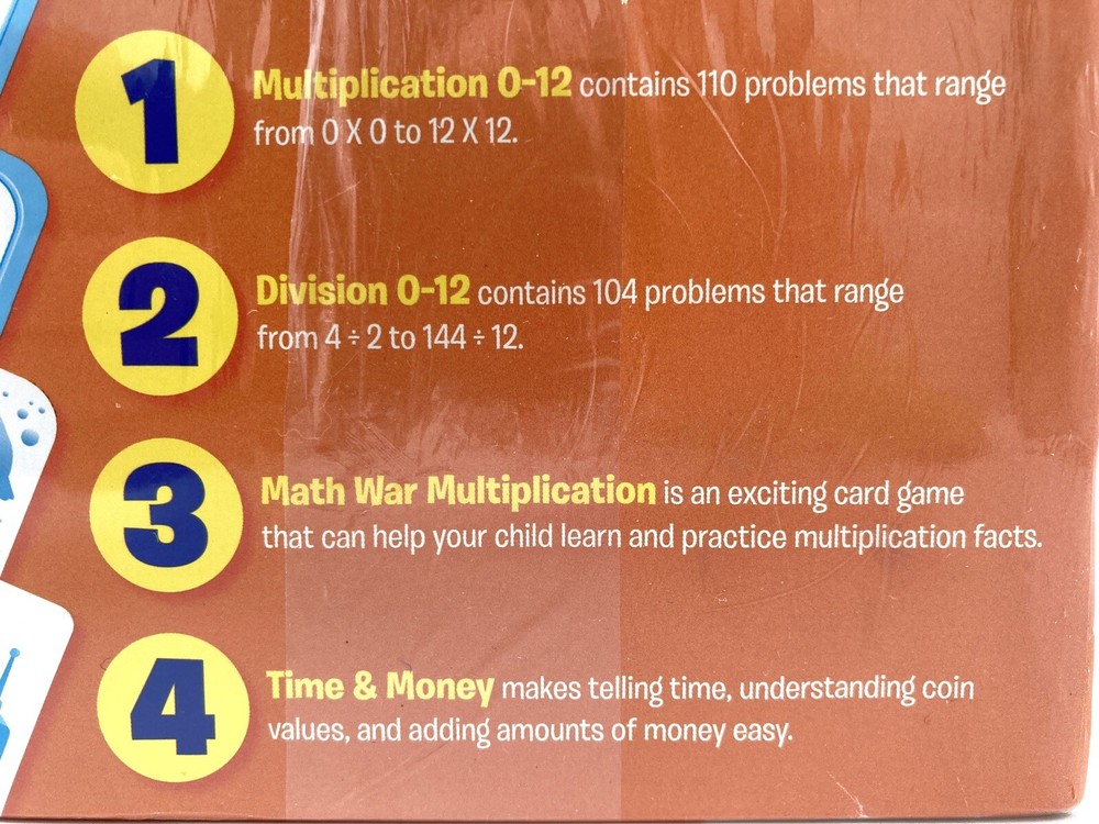 School Zone Math 3-4 Flash Card 4-Pack Ages 6 and Up Multiplication Division