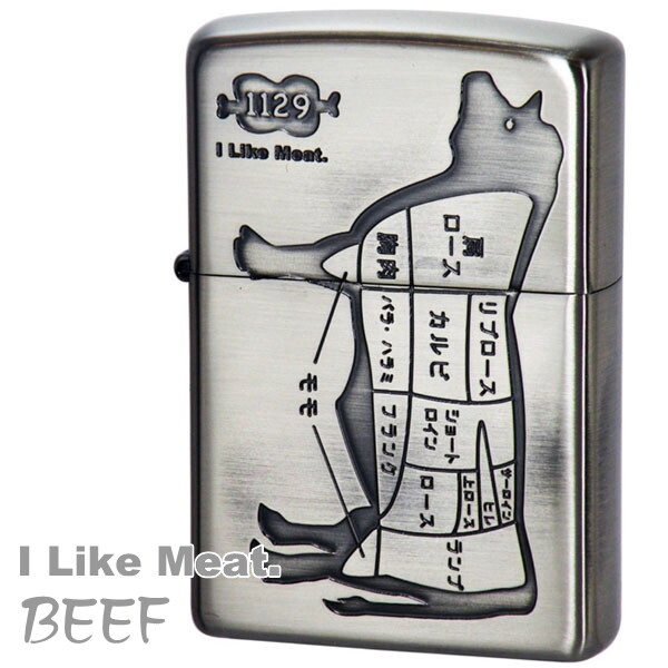 Zippo I Like Meat Beef Cow 1129 Silver Etching Processing Oil Lighter Japan