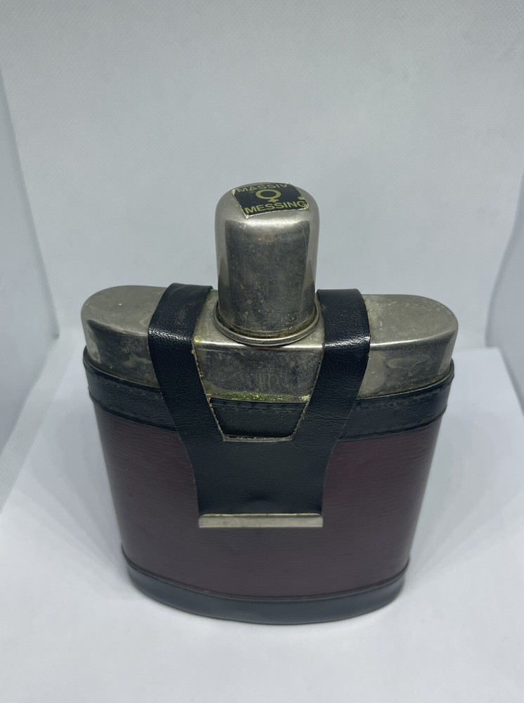 Hip Flask Clad In Burgundy Leather Massiv Messing