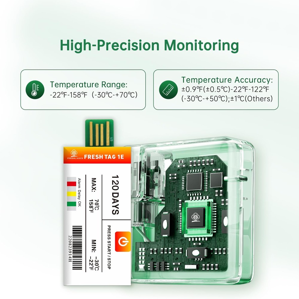 Freshliance Temperature Data Logger Recorder, Disposable USB 120 days
