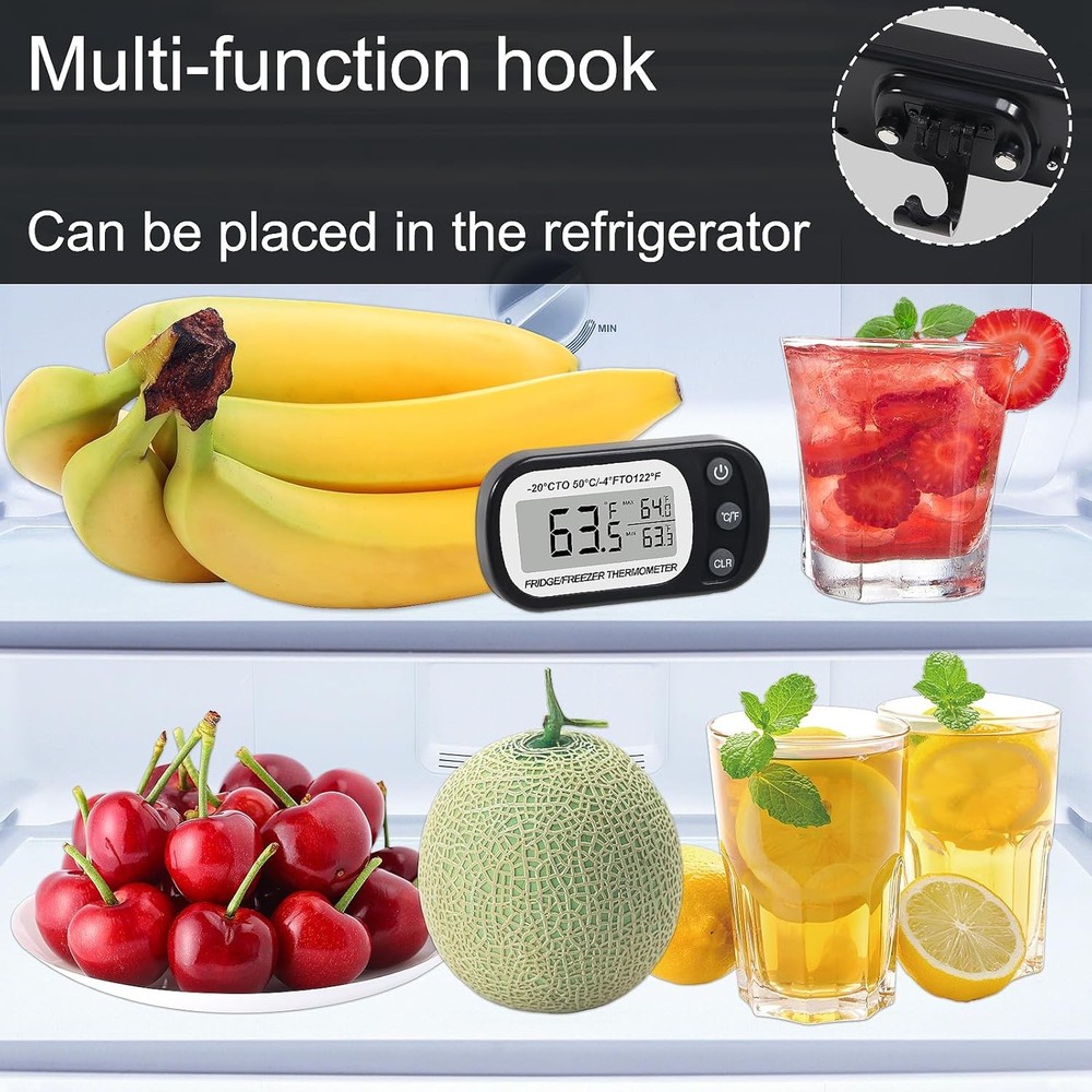 2Pcs Refrigerator Thermometer Digital Freezer Room Black-2PCS
