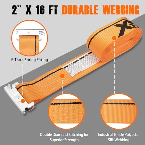 4 Pack E-Track Ratchet Straps 2" x16', 4400 LBS Break Strength Interior Van