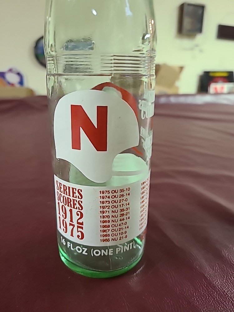 1975 Oklahoma Vs. Nebraska Commemorative Dr. Pepper Bottle Empty