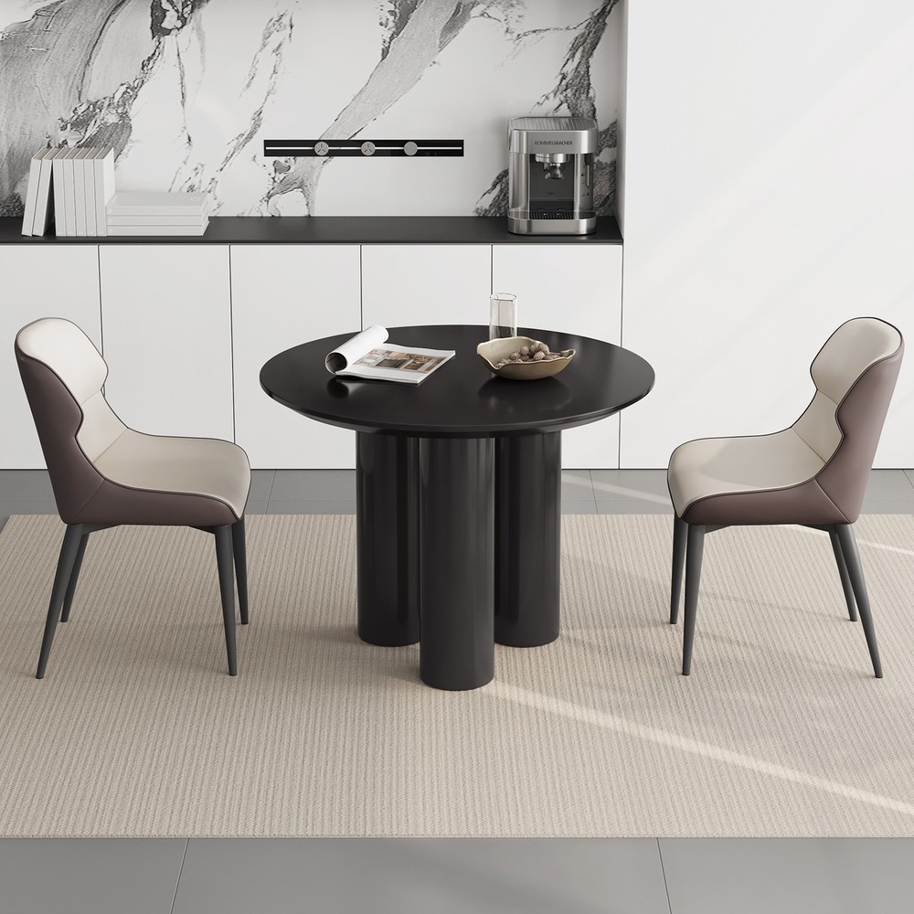 39" Round Dining Table Black Modern Kitchen Table Dining Room Table for 2-4