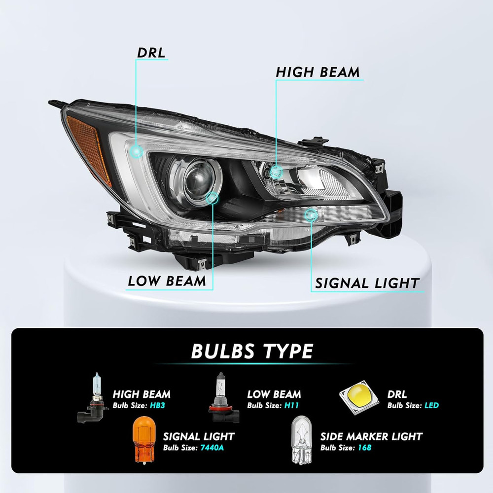 Headlight Assembly Set for 2015-2017 Subaru Outback Halogen Headlamp Passenger a