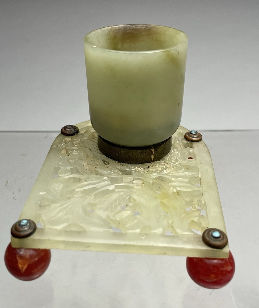 Unusual Jade & Glass Bead Candle Holder