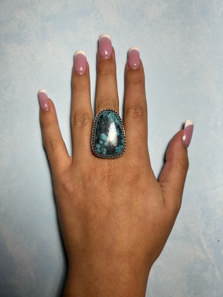 Classic Handcrafted Natural Blue Spiderweb Turquoise Ring, Sterling, Size 11-1/4