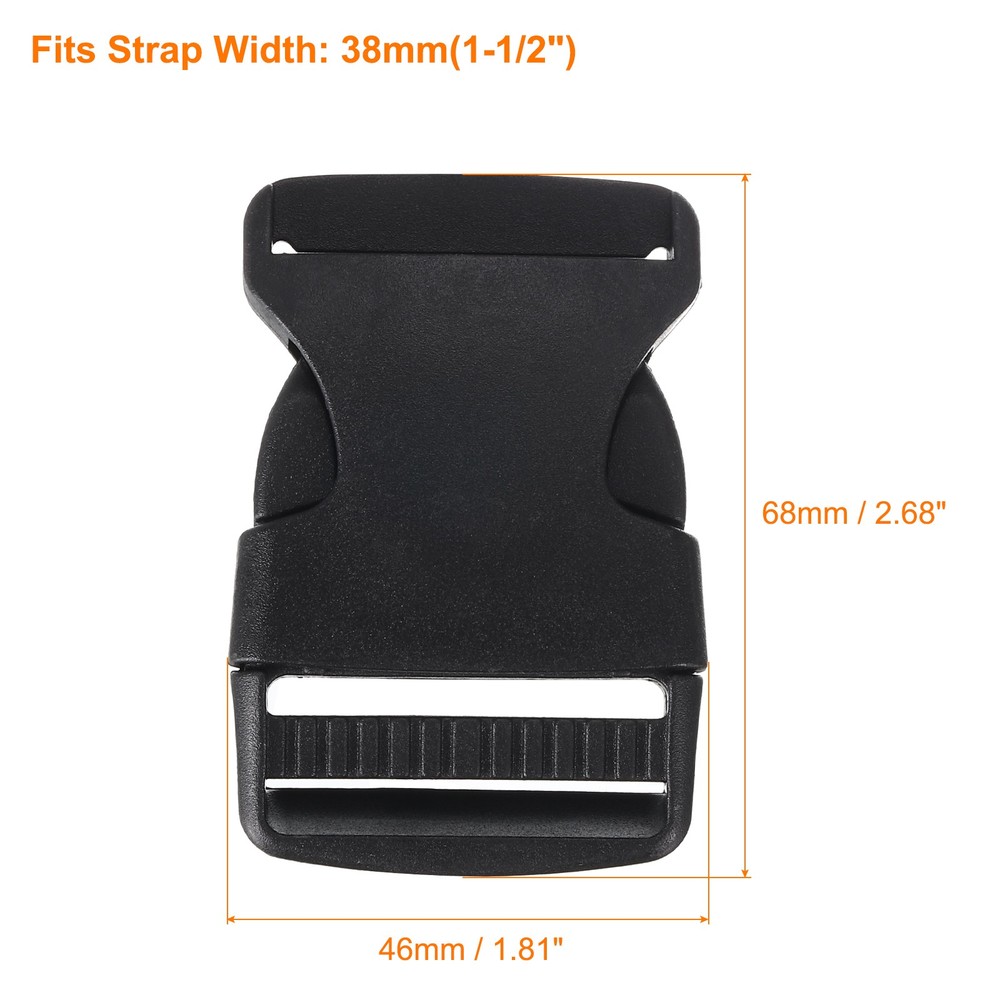 2Pcs 1-1/2" Plastic Dual Adjustable Side Release Buckle for Backpack Strap Black
