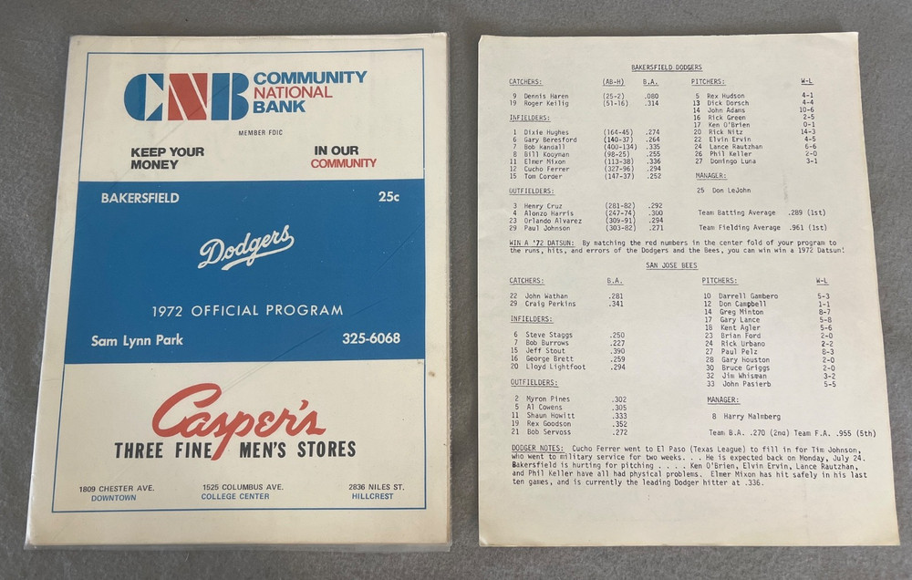 Vintage Baseball Program Book Bakersfield Dodgers Program Roster AAA League '72