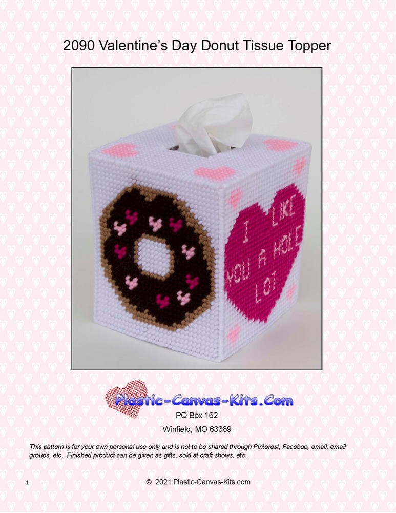 Valentine's Day  Donut Tissue Topper-Plastic Canvas Pattern or Kit