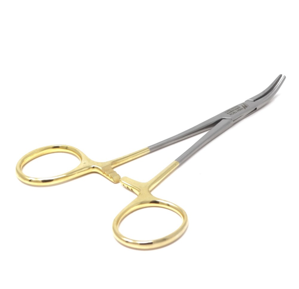 Body Piercing Forceps Locking Hemostats 5.5" Curved Jaws Gold Handle Micro Tool