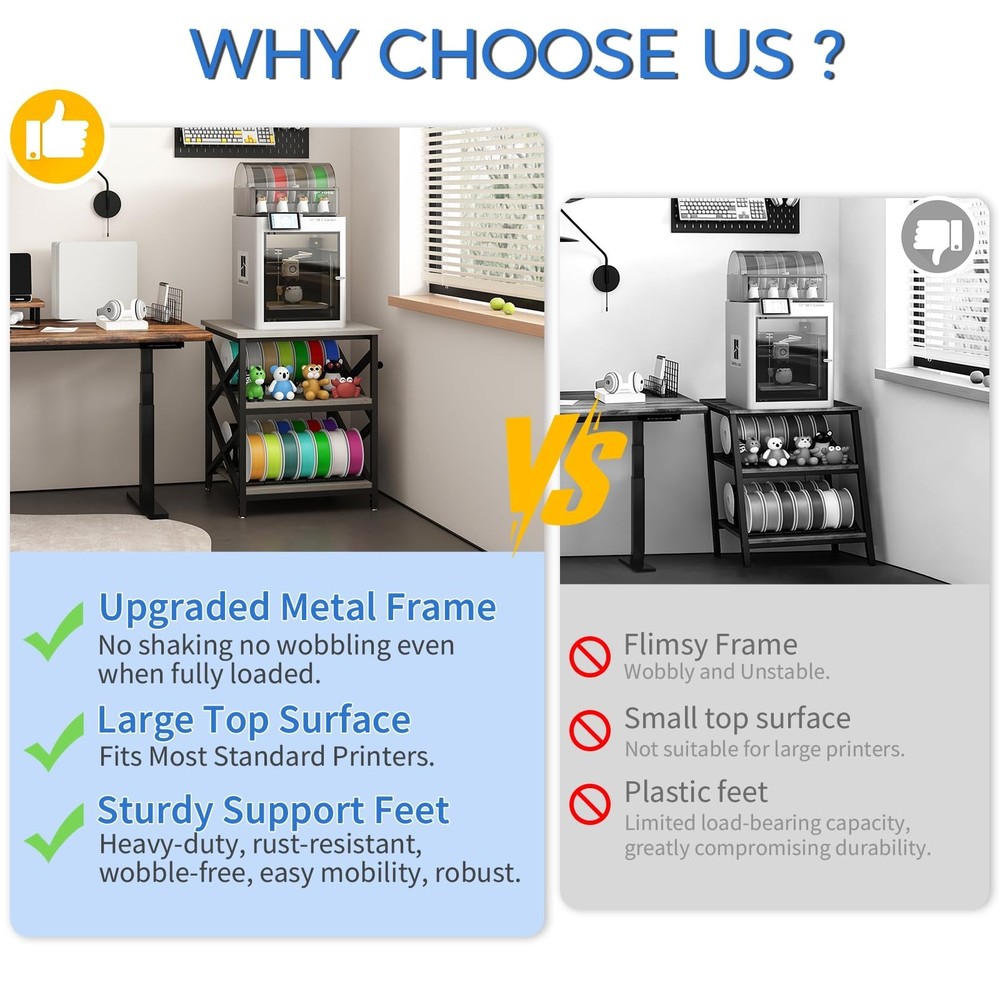 METYERRY Large Printer Stand with Power Outlet, with Height Adjustable Storag...