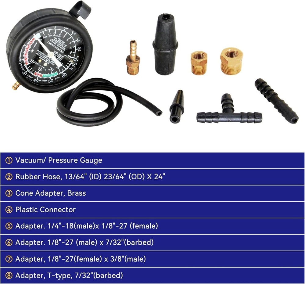 Comprehensive Fuel Pump Pressure Tester Kit - Includes Gauge, Hose & Adapters