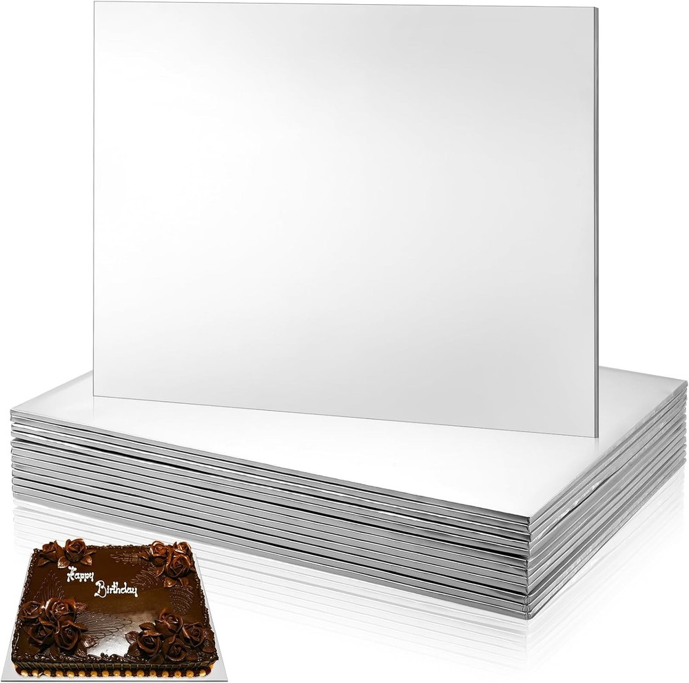 12 Pcs Half Sheet Rectangle Cake Drum Board Greaseproof 14 x 19 Inch, Silver