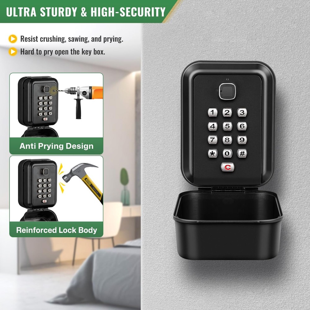 Lock Box for Keys with Code, Waterproof Key Boxs Wall Mount 12-Digit Keypad L...