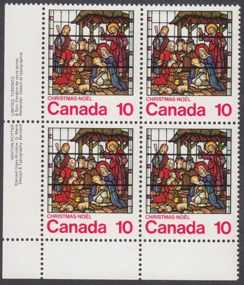 Canada - #698 Christmas Plate Block - MNH