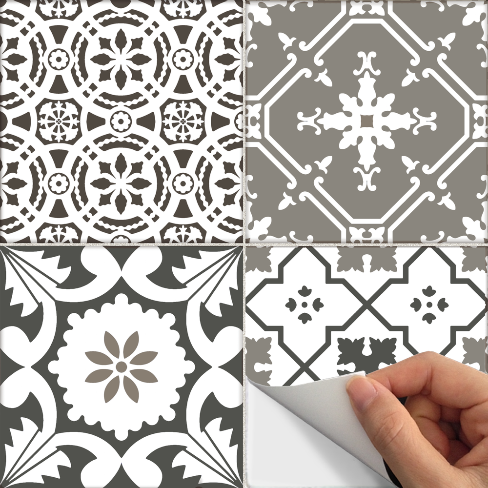 Tile Stickers for Kitchen Backsplash Floor Bath Removable: Patchwork Grey Pmix5