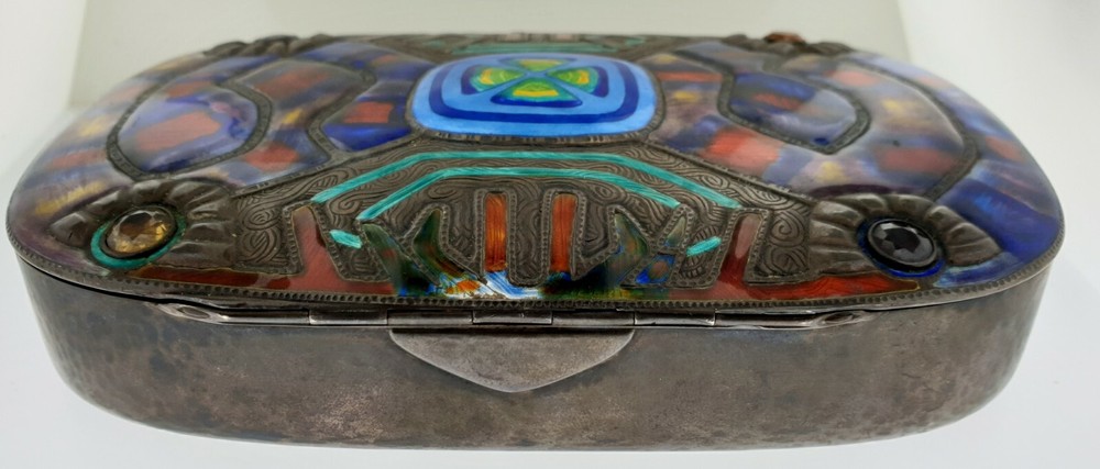 Jacob TOSTRUP Norwegian Sterling Silver Important Multi-Colored Enamel Box Oslo