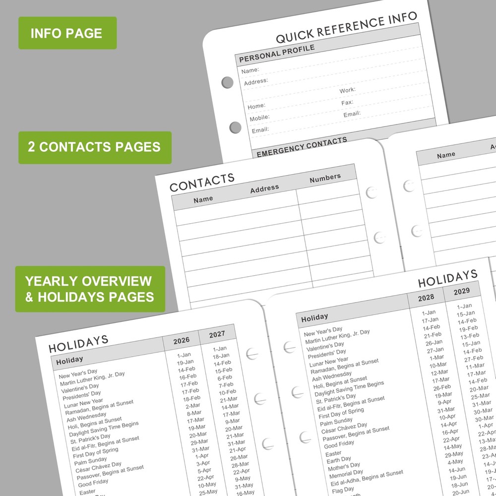 2026-2029 Monthly Planner Refill - A6 Size, Inserts with A6, black