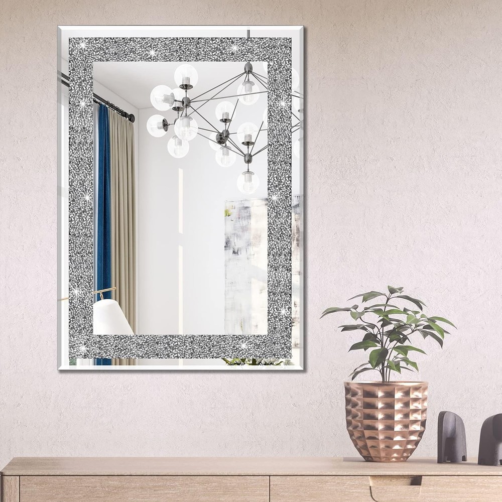 16" x 20" Crystal Crush Diamond Rectangular Wall Mirror Bathroom Entryway
