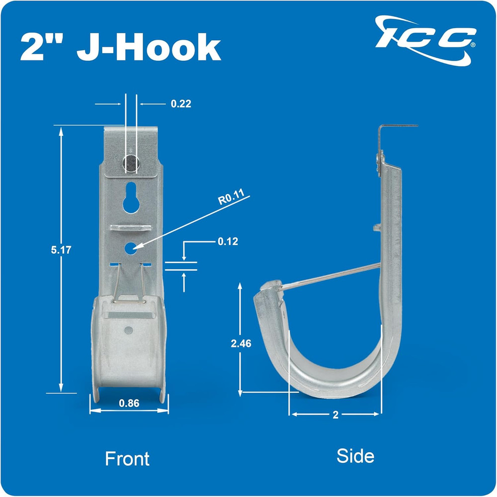 Galvanized Ceiling Mount J Hook 2” - 25 Pack Cable Management Clips