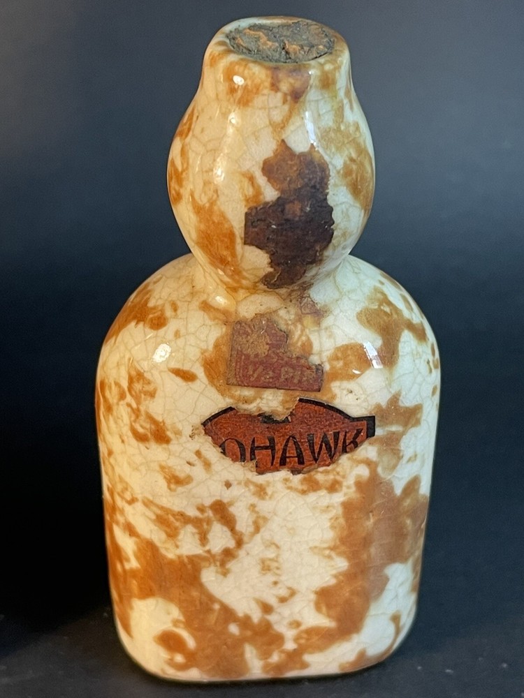 Mohawk Rock & Rye Stoneware Bottles, orig label On One -empty - Crazing