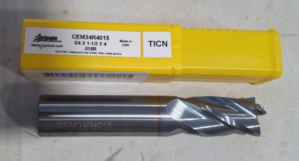 Primate CEM34R4015TICN 3/4" Diameter 1-1/2" Cut 4" Carbide End Mill 167